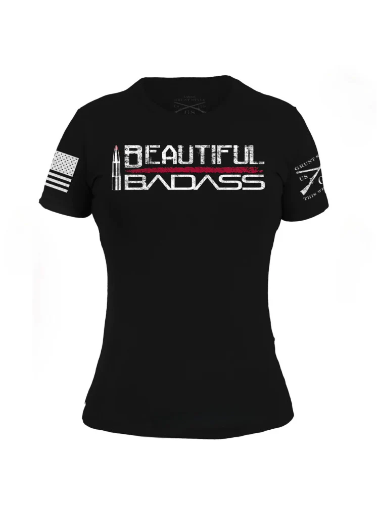 GRUNT STYLE LADIES BEAUTIFUL BADASS T-SHIRT: BLACK