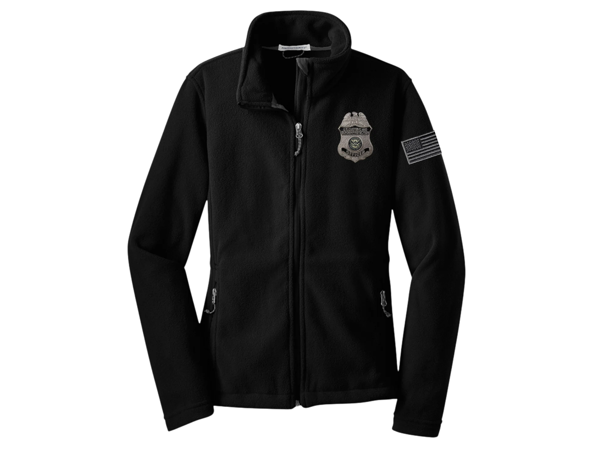 LADIE'S CBP EMBROIDERED OFFICER BADGE GREY/BLACK FULL ZIP FLEECE JACKET-L217