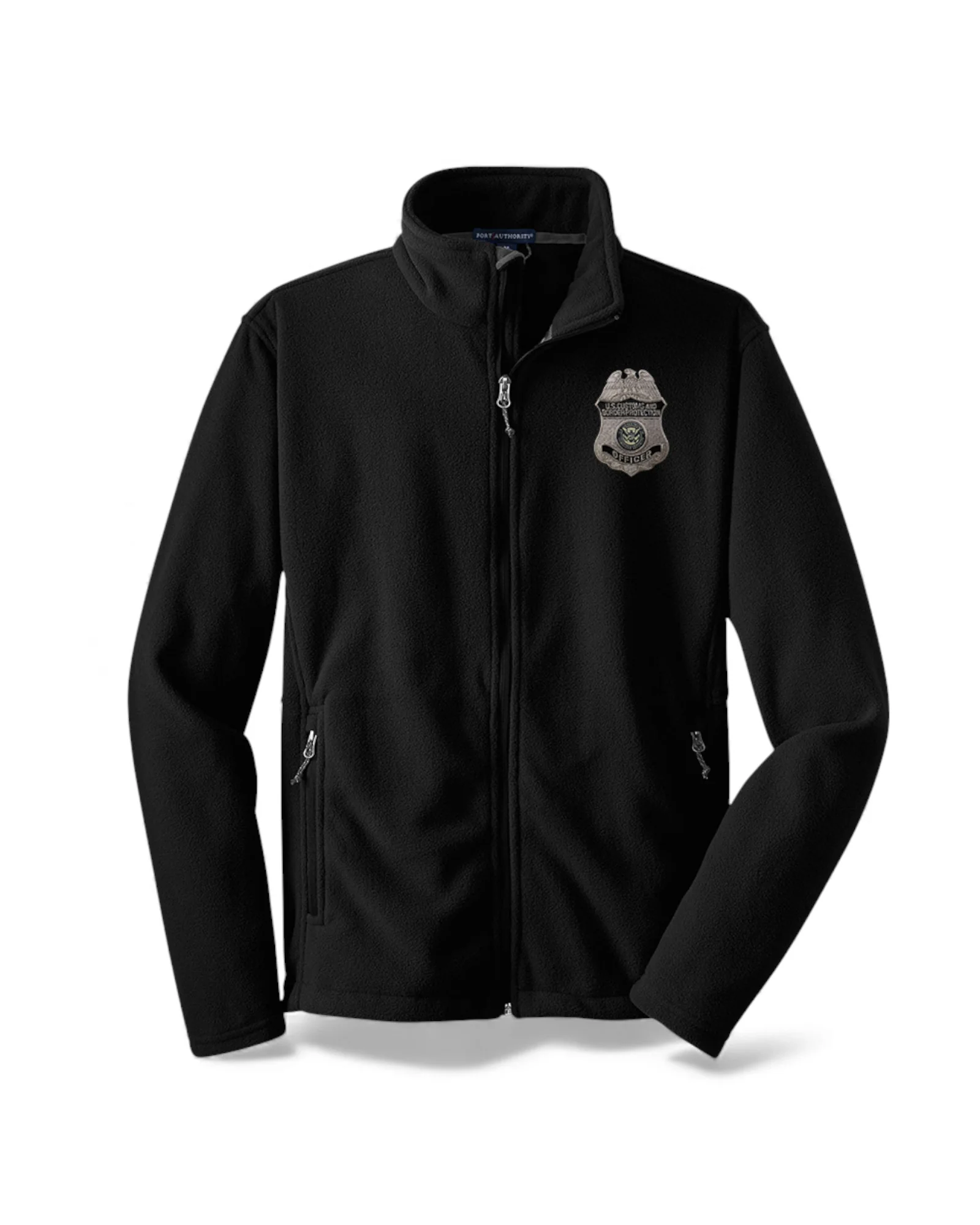 LADIE'S CBP EMBROIDERED OFFICER BADGE GREY/BLACK FULL ZIP FLEECE JACKET-L217 - Image 2