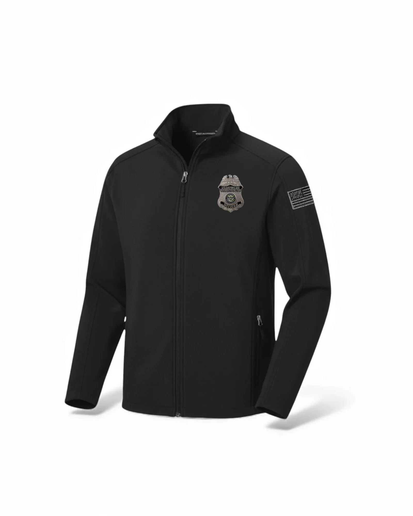 CBP EMBROIDERED OFFICER BADGE GREY/BLACK SOFT SHELL JACKET-J317