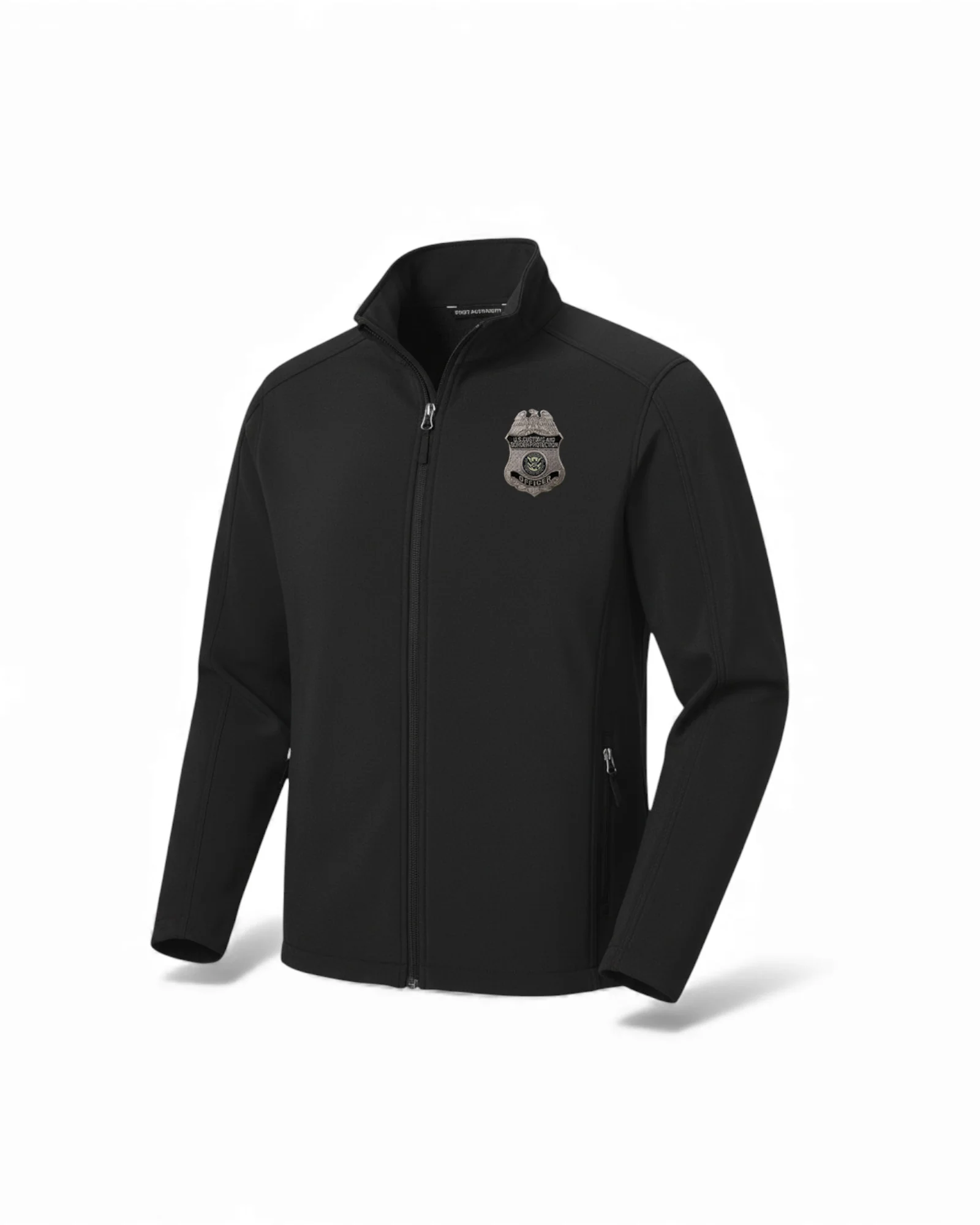 CBP EMBROIDERED OFFICER BADGE GREY/BLACK SOFT SHELL JACKET-J317 - Image 2