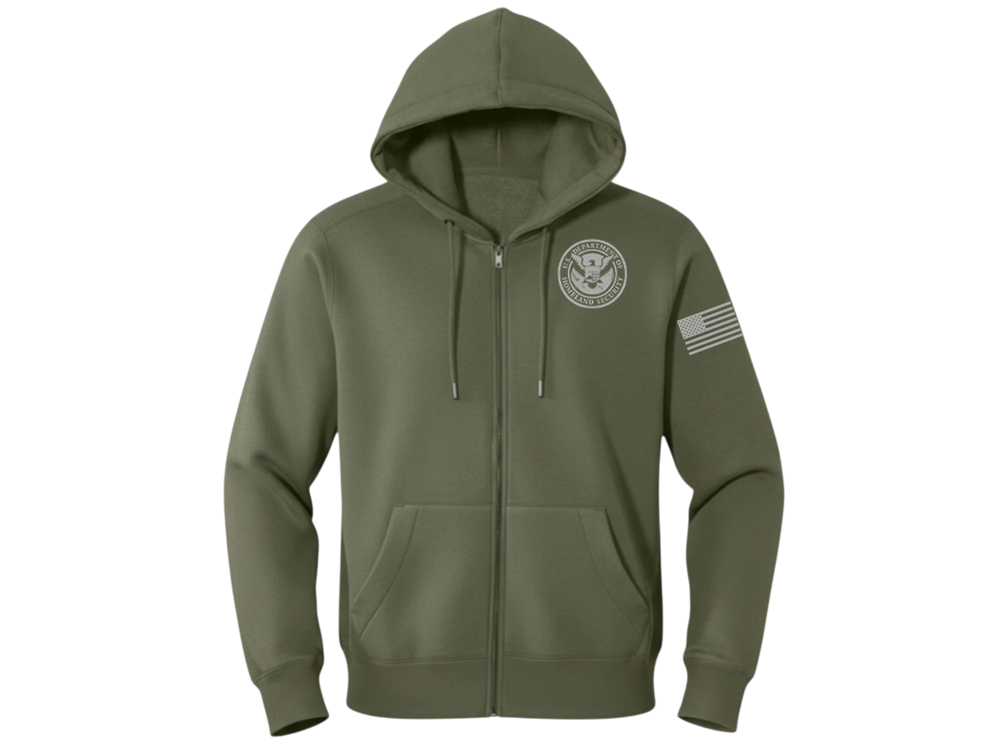 DHS SEAL W/ FLAG ON LEFT SLEEVE FULL ZIP HOODED SWEATSHIRT-DT1103 - Image 4