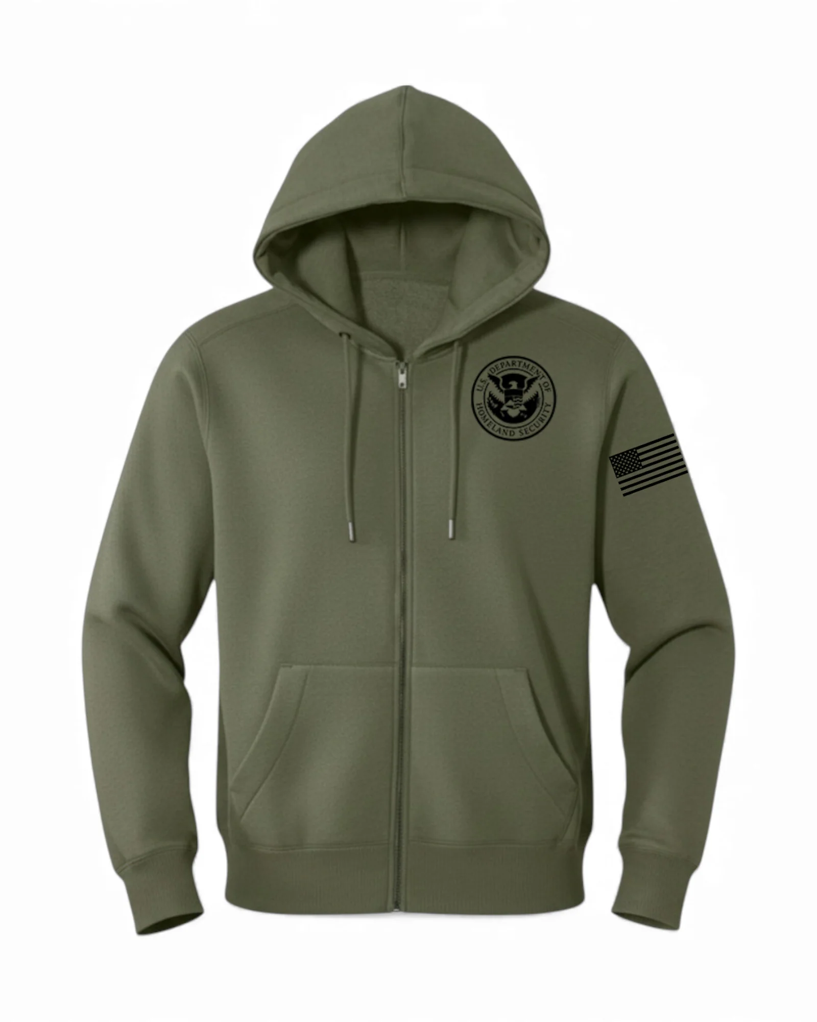 DHS SEAL W/ FLAG ON LEFT SLEEVE FULL ZIP HOODED SWEATSHIRT-DT1103 - Image 5