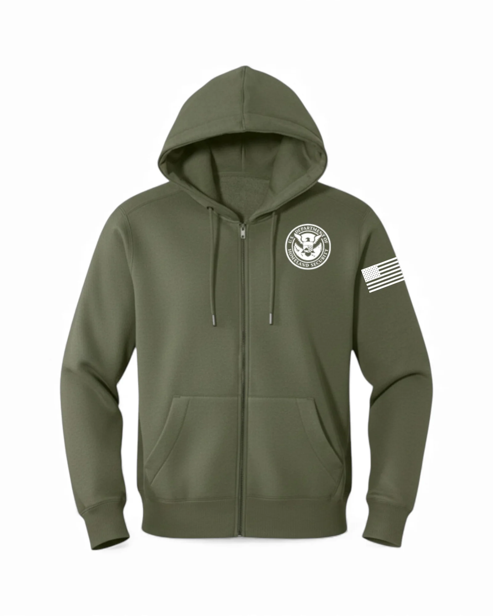DHS SEAL W/ FLAG ON LEFT SLEEVE FULL ZIP HOODED SWEATSHIRT-DT1103 - Image 6