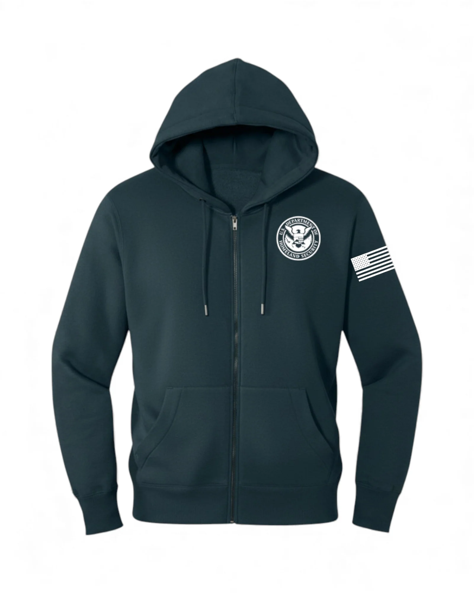 DHS SEAL W/ FLAG ON LEFT SLEEVE FULL ZIP HOODED SWEATSHIRT-DT1103 - Image 9