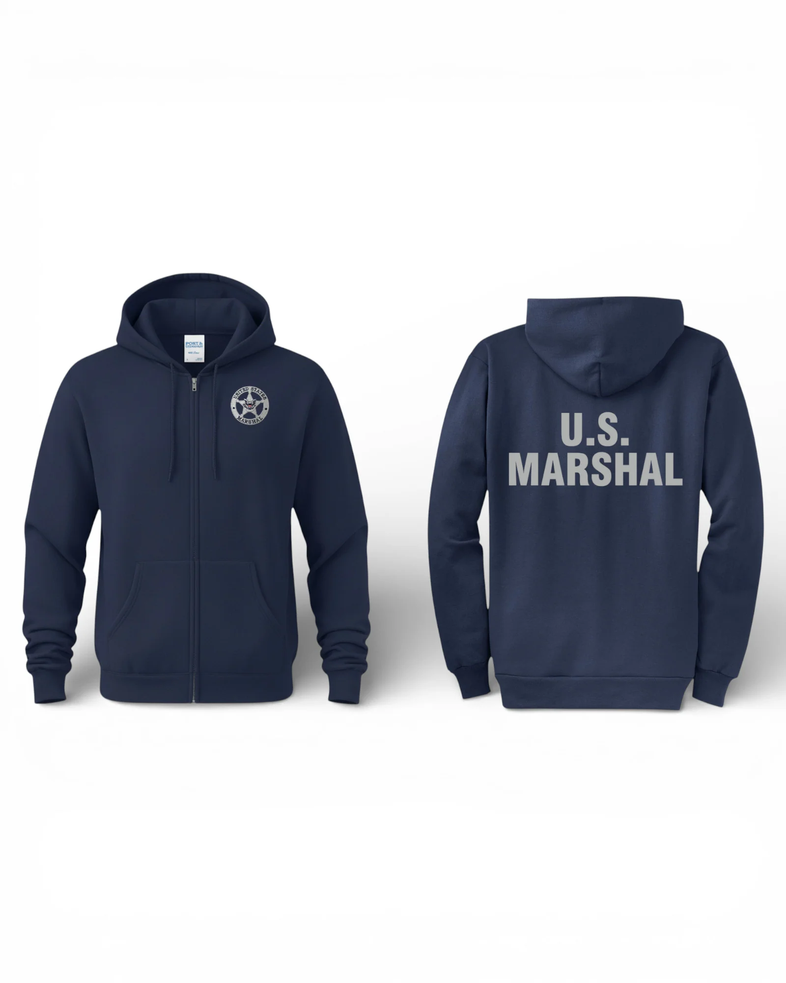 FULL ZIP HOODED SWEATSHIRT W/ EMBROIDERED USMS STAR SILVER-PC78ZH