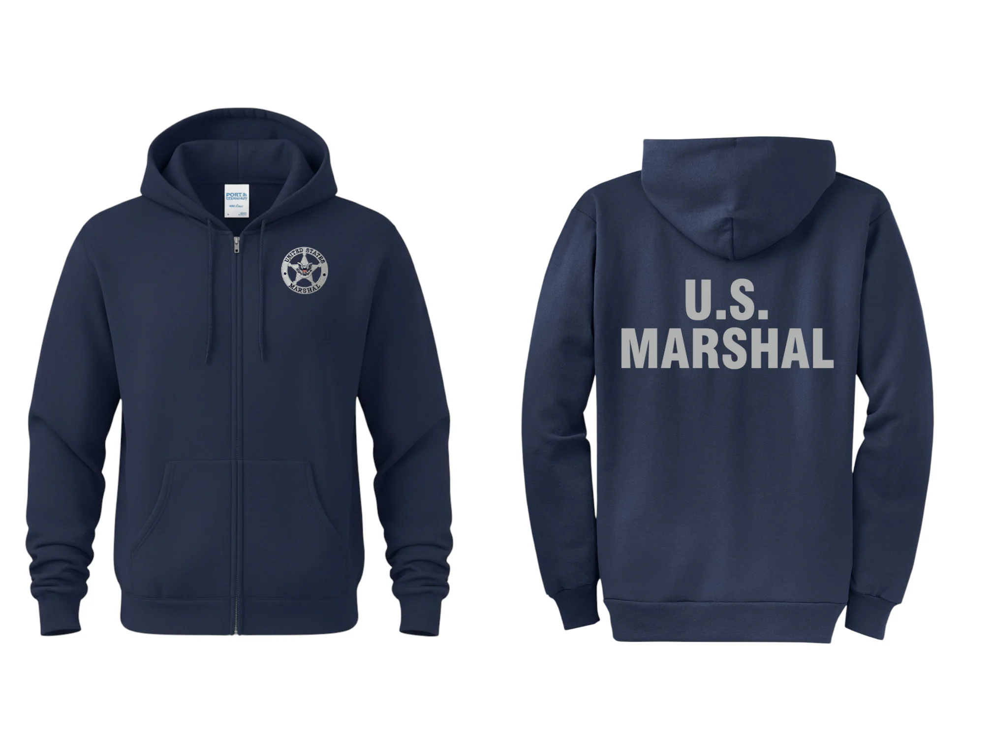 FULL ZIP HOODED SWEATSHIRT W/ EMBROIDERED USMS STAR SILVER-PC78ZH - Image 3