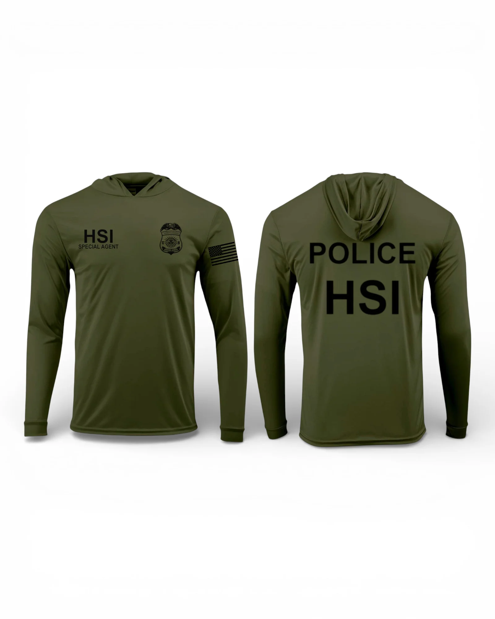 HSI S/A HOODED PULLOVER L/S T-SHIRT 220-OLIVE GREEN/BLACK