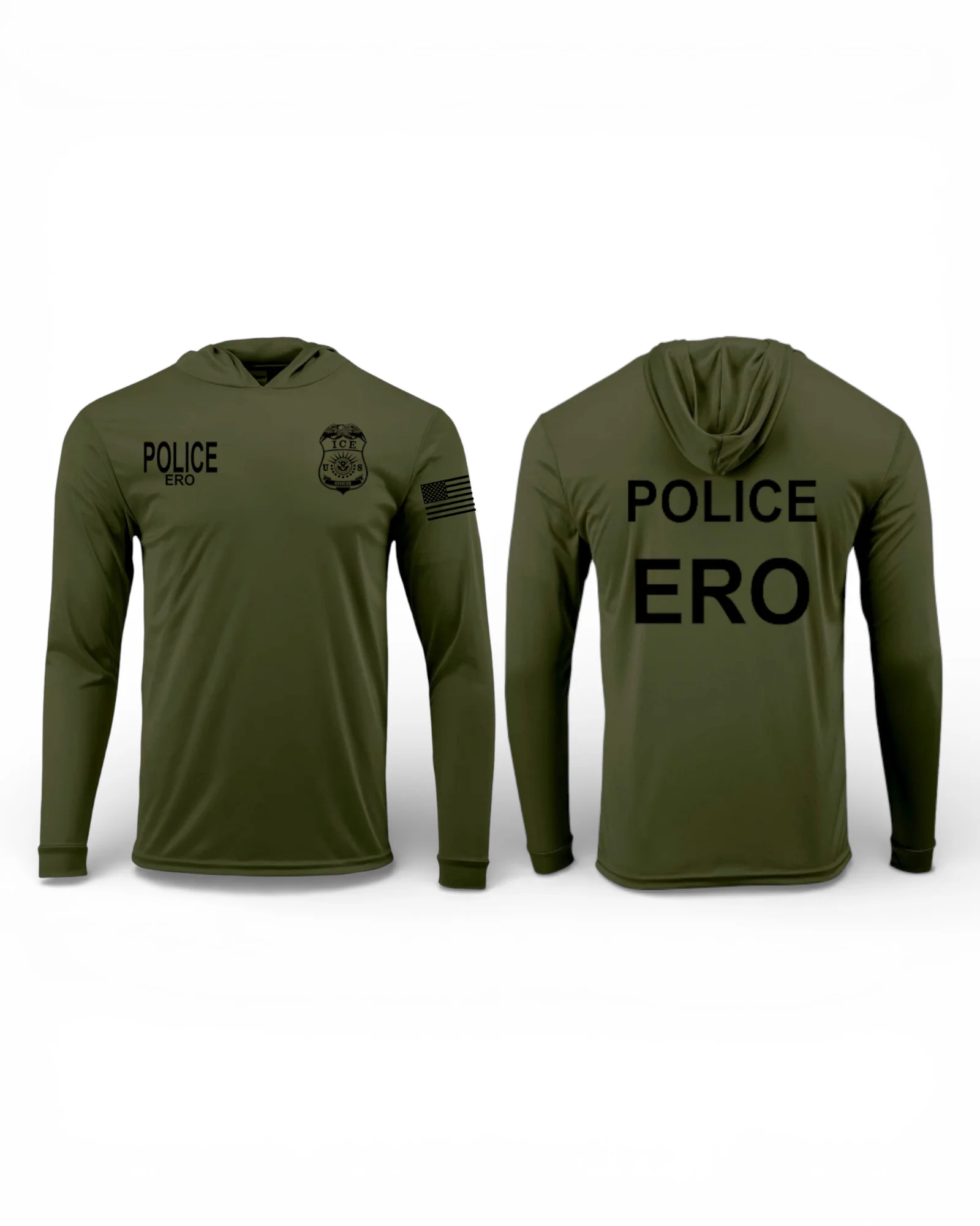 ICE ERO HOODED PULLOVER L/S T-SHIRT 220-OLIVE GREEN/BLACK