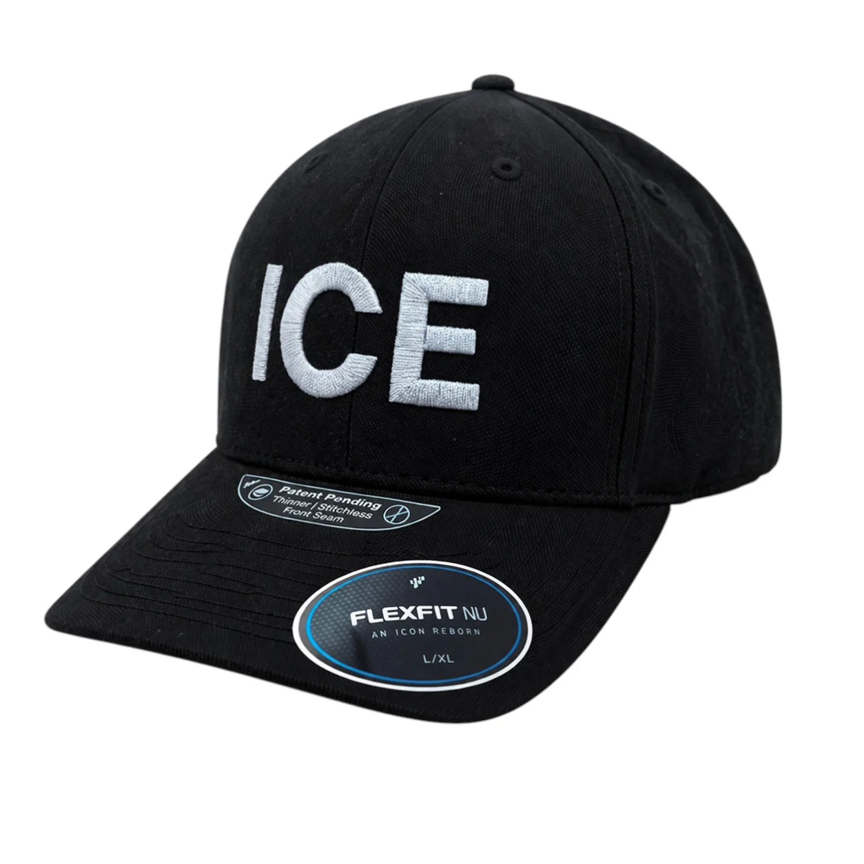 ICE GREY LETTERS EMBROIDERED ON BLACK FLEXFIT HAT
