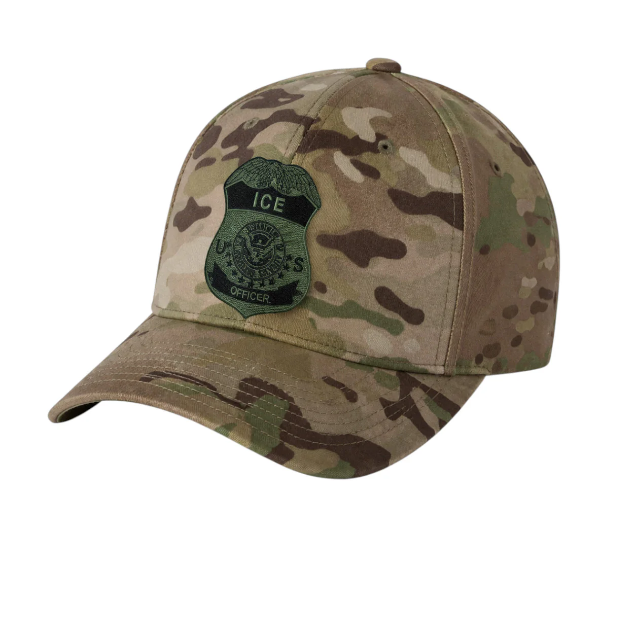 ICE OFFICER BADGE FLEXFIT HAT-MULTI CAM GREEN