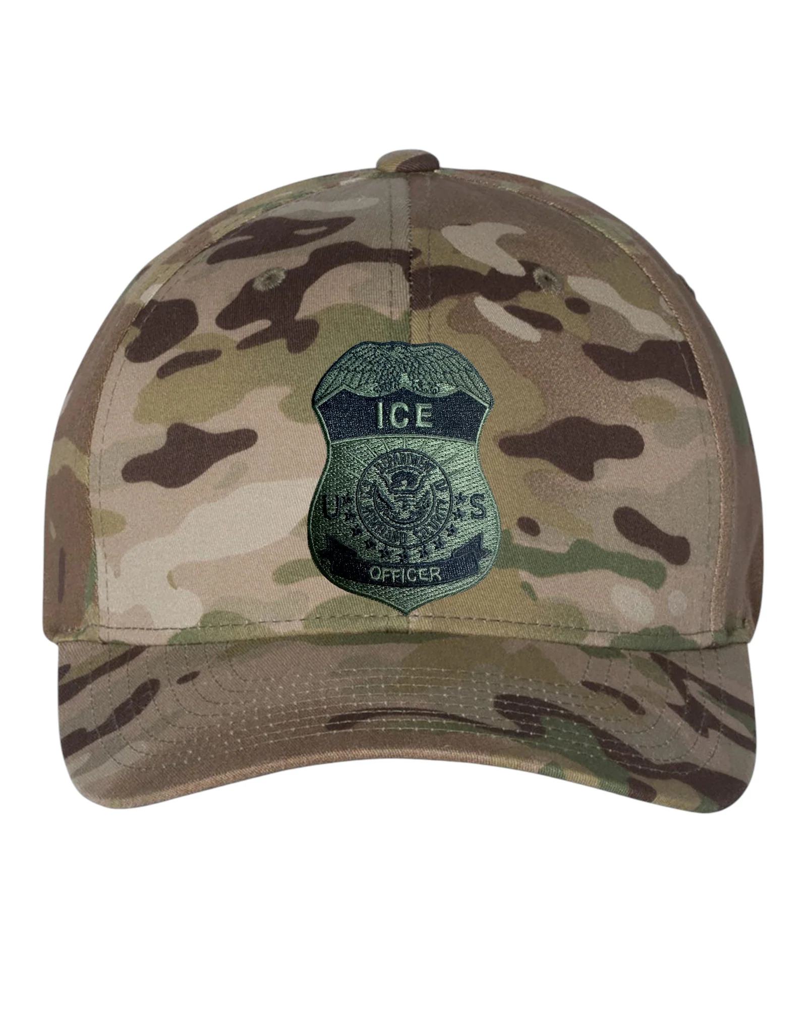 ICE OFFICER BADGE FLEXFIT HAT-MULTI CAM GREEN - Image 4