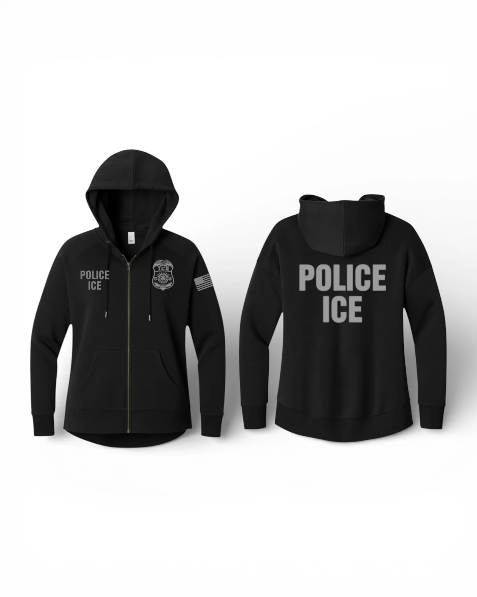 LADIES POLICE ICE FULL ZIP HOODED SWEATSHIRT-DT1104