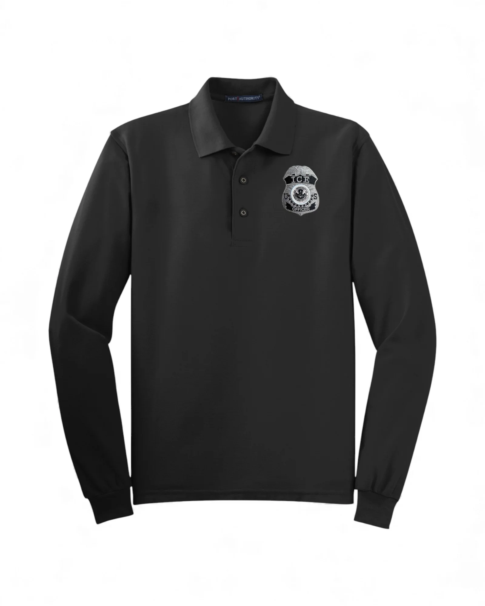 MEN'S LONG SLEEVE ICE OFFICER UNIFORM BADGE PORT AUTHORITY POLO - K500LS - Image 2