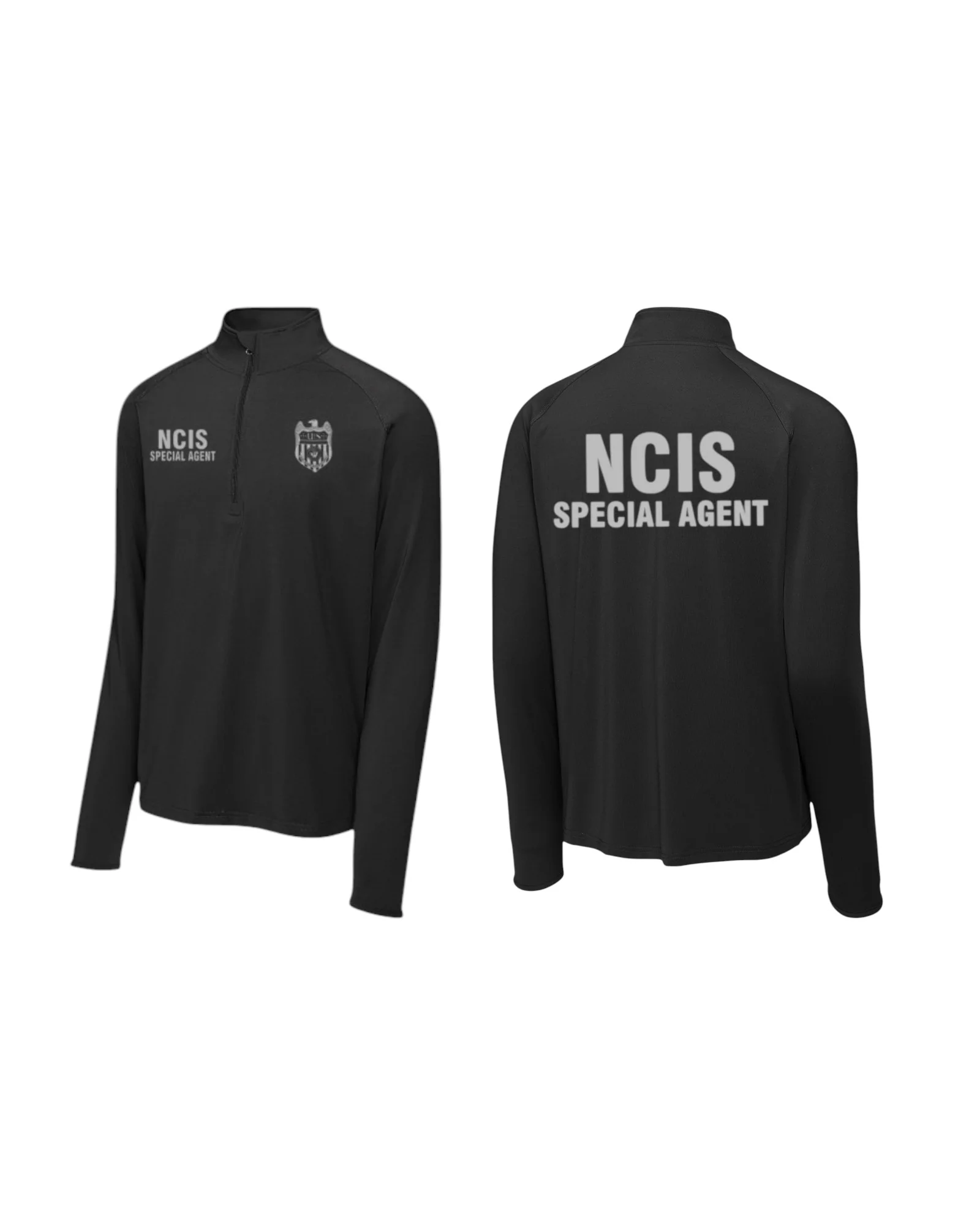 MEN'S NCIS S/A BLACK WICKING 1/2 ZIP PULLOVER IN GREY INK-ST850