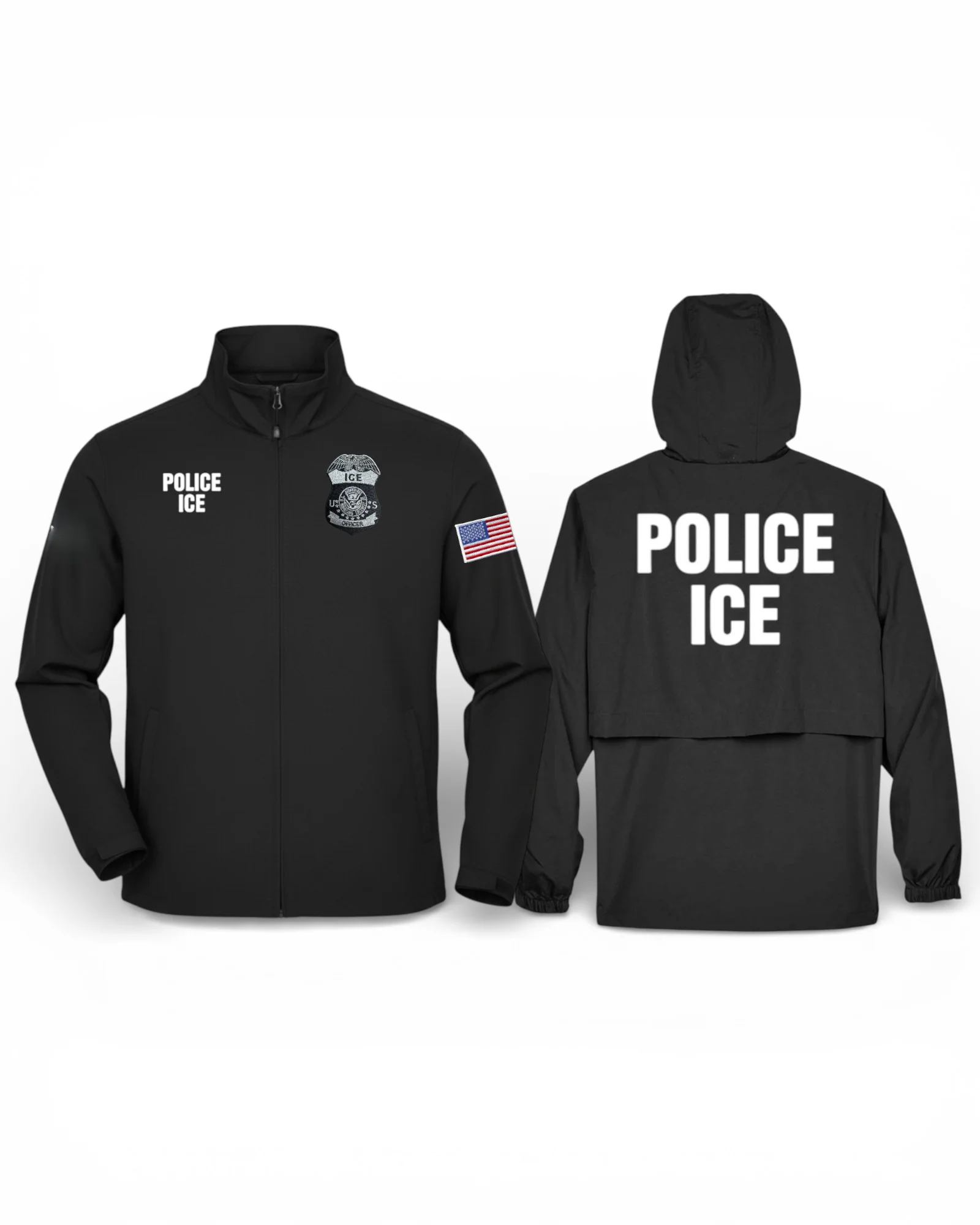 POLICE ICE OFFICER BADGE BLACK/GREY RAID JACKET W/ MULTI FLAG 88083-BLACK