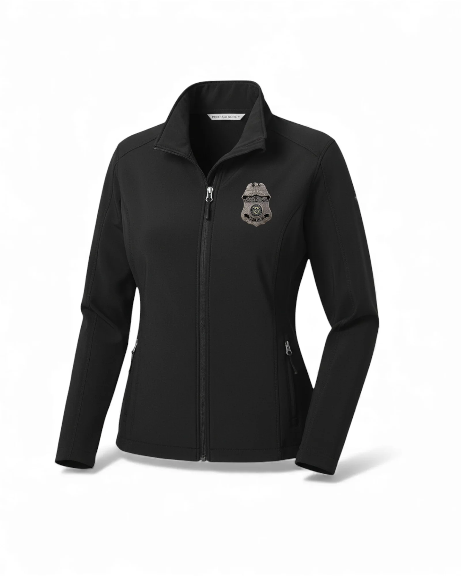 WOMEN'S CBP EMBROIDERED OFFICER BADGE GREY/BLACK SOFT SHELL JACKET-L317 - Image 2