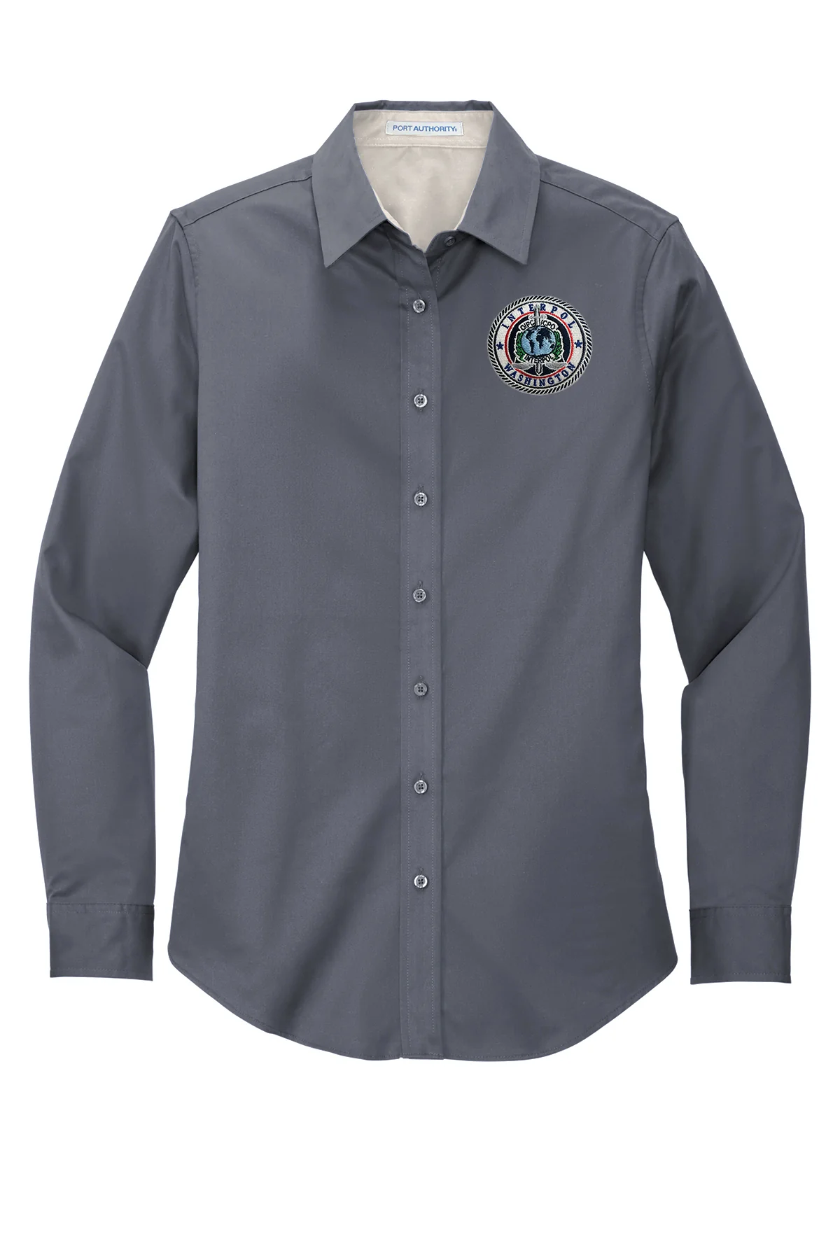 WOMEN'S EMBROIDERED INTERPOL WASHINGTON BUTTON UP DRESS SHIRT-L608 - Image 3