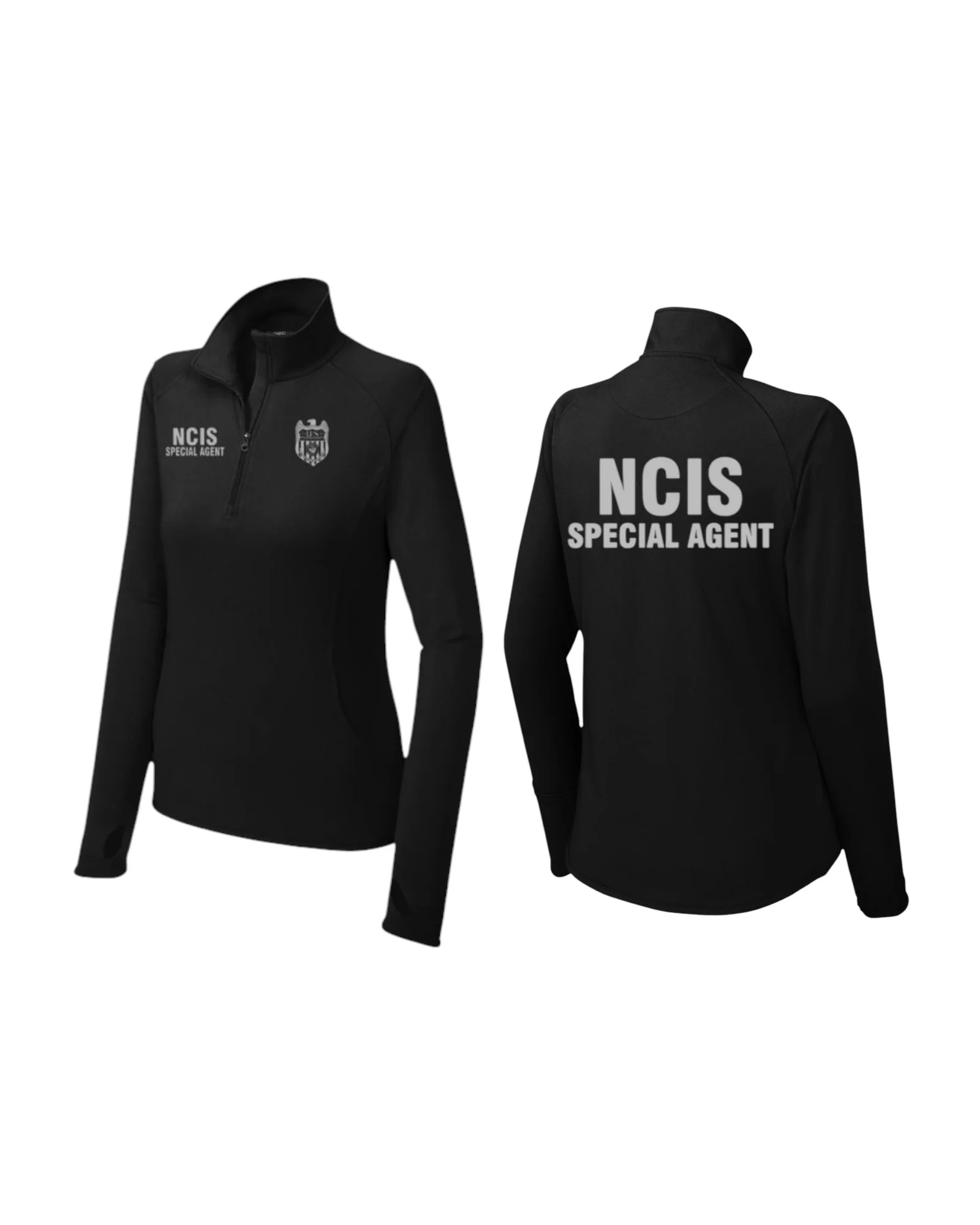 WOMEN'S NCIS S/A BLACK WICKING 1/2 ZIP PULLOVER IN GREY INK-LST850